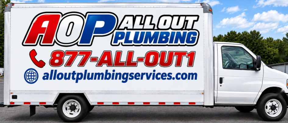 All Out Plumbing branded service truck